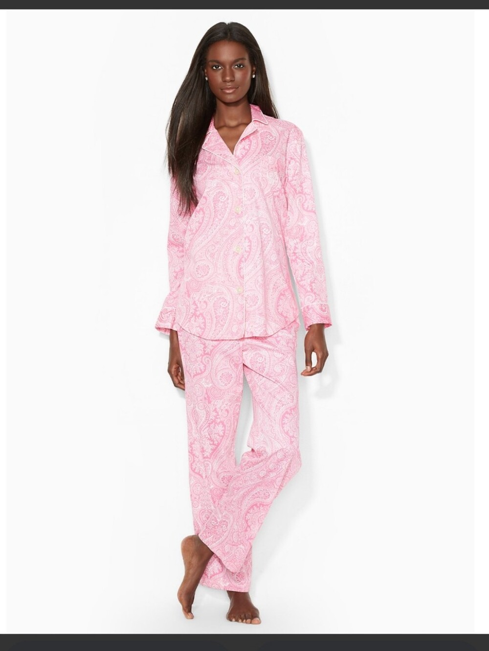 Lauren Ralph Lauren Pink Paisley Button-Front Pajama Set